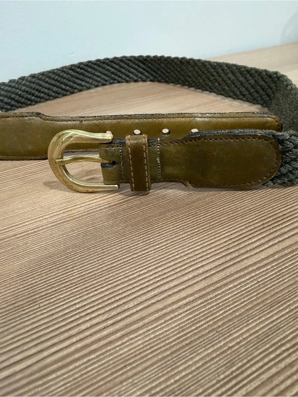 Vintage YSL Yves Saint Laurent Braided Belt Olive Green Gold Buckle 34 85 Woven